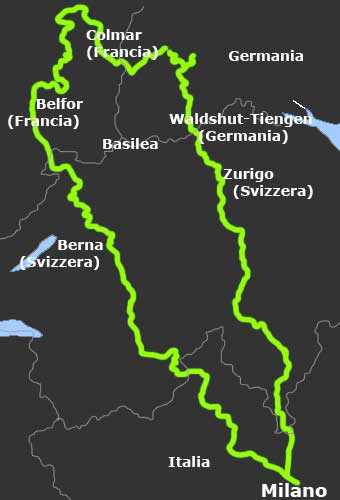 Mappa In Alsazia e Germania tra i monti Vosgi e la Foresta Nera