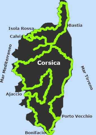Mappa Corsica Moto Raid sulle strade più spettacolari dell'isola