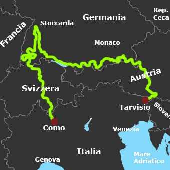Mappa Strada Alpina Tedesca in moto, Castelli folli e Foresta Nera