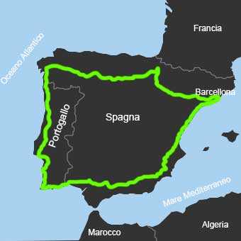 Mappa Dal Cammino di Santiago all'Algarve tra Spagna e Portogallo 