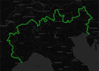 Mappa Ventimiglia-Trieste in moto sulla leggendaria via delle Alpi